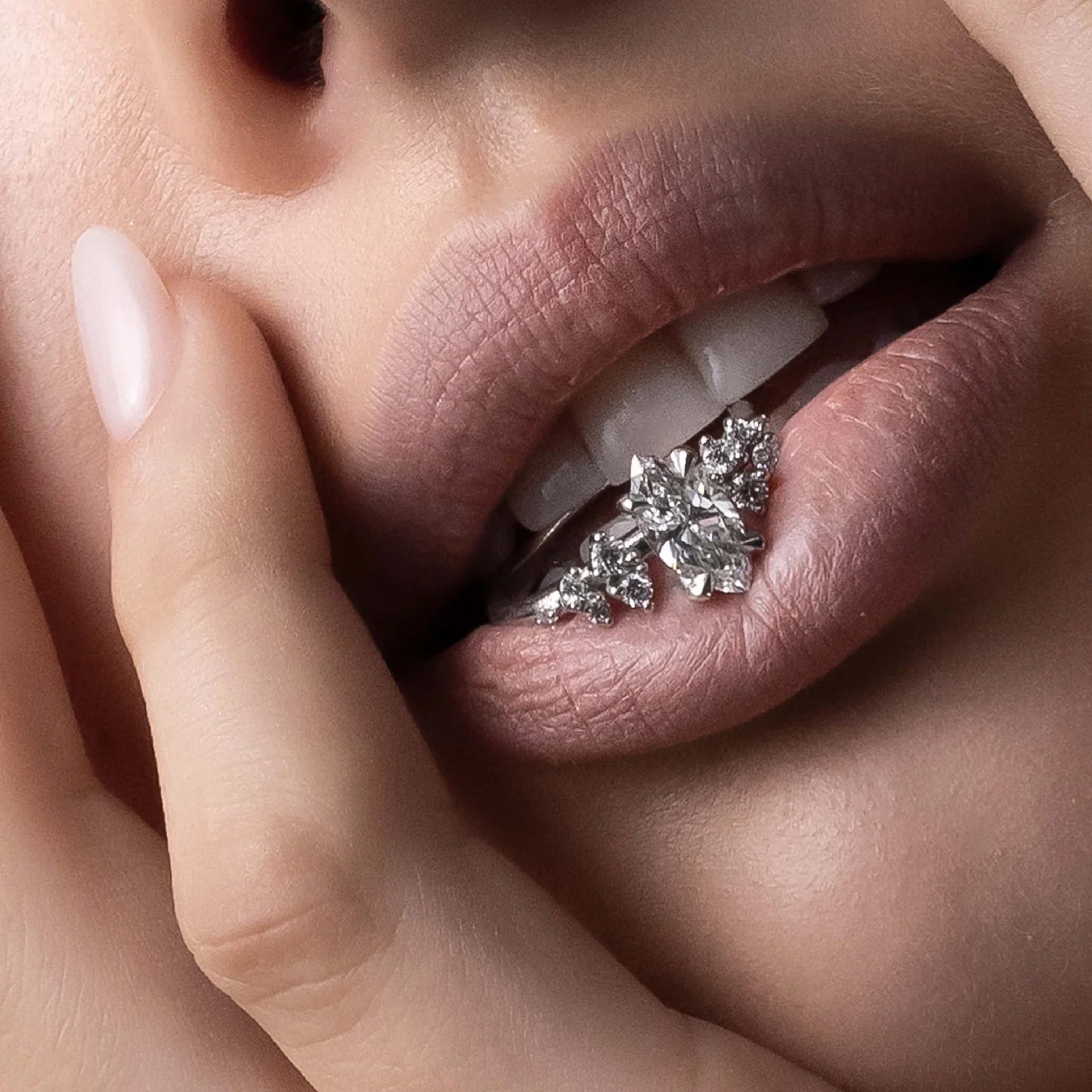 Marquise Lab-Grown Diamond Solitaire Engagement Ring with Cluster Diamond Shoulders