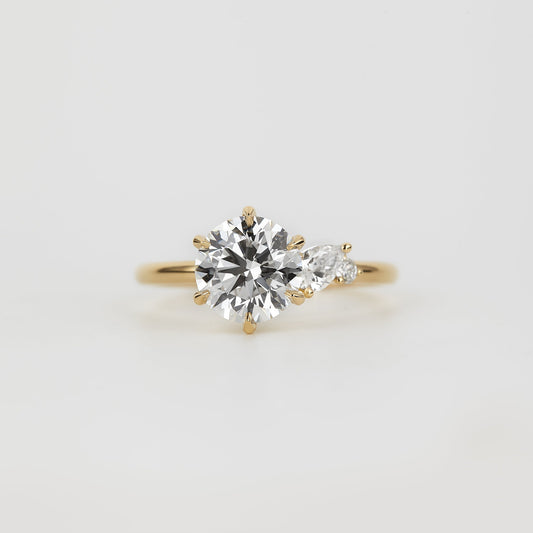 Round Lab-Grown Diamond Asymmetric Pear Accent Engagement Ring