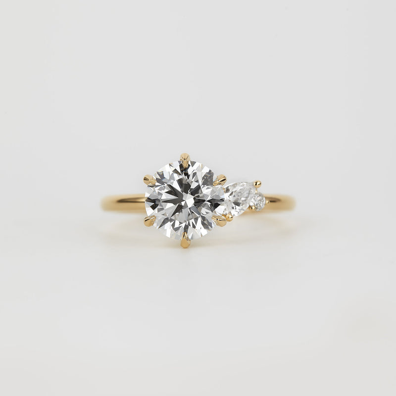 Round Lab-Grown Diamond Asymmetric Pear Accent Engagement Ring