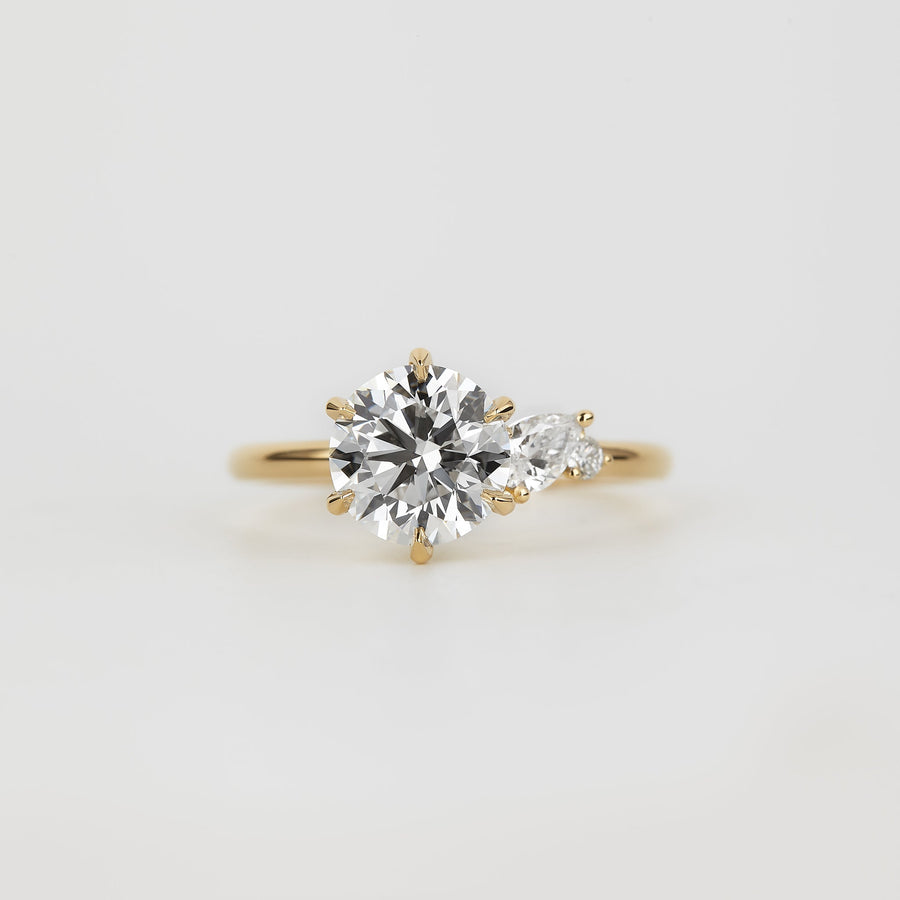 Round Lab-Grown Diamond Asymmetric Pear Accent Engagement Ring