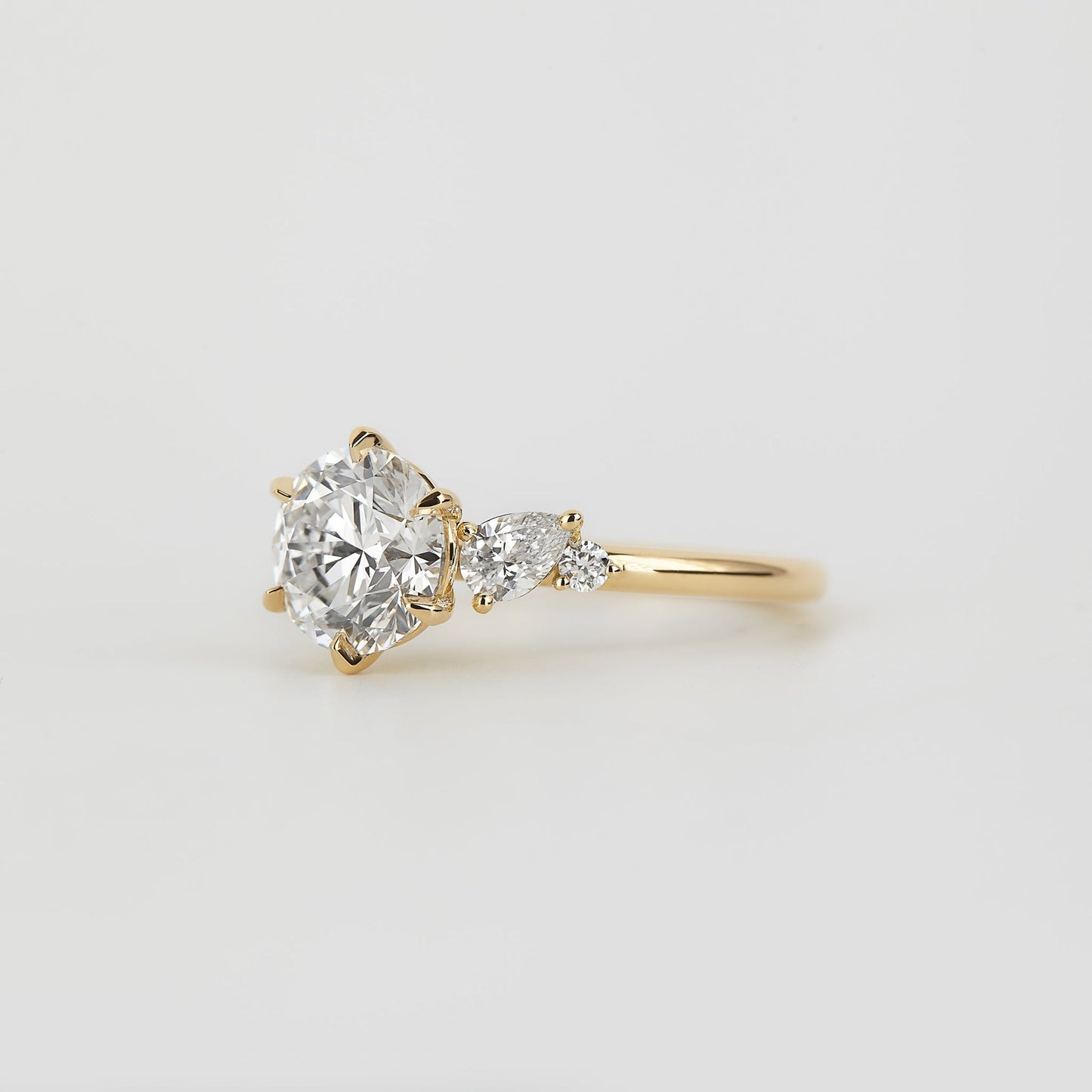 Round Lab-Grown Diamond Asymmetric Pear Accent Engagement Ring