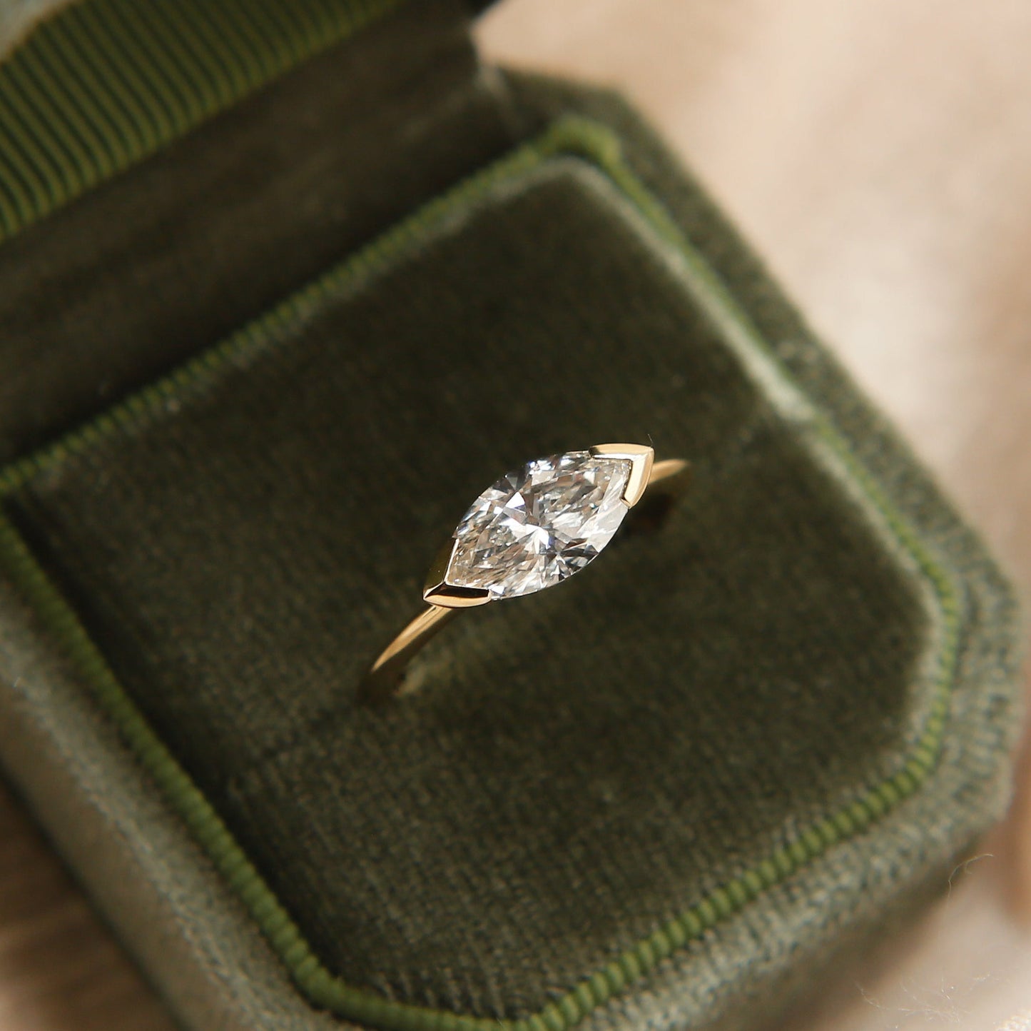 East-West Marquise Lab-Grown Diamond Half Bezel Engagement Ring