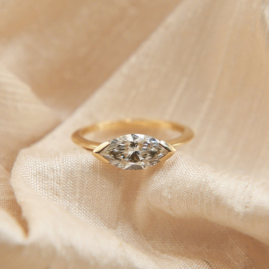 East-West Marquise Lab-Grown Diamond Half Bezel Engagement Ring