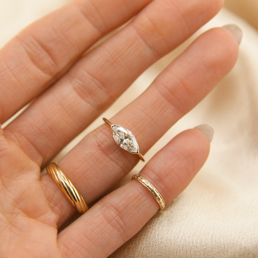 East-West Marquise Lab-Grown Diamond Half Bezel Engagement Ring