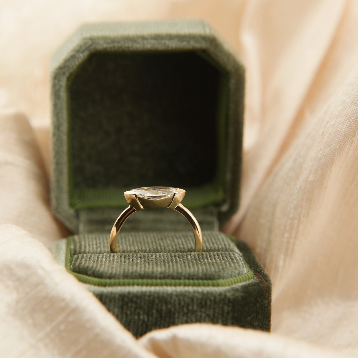 East-West Marquise Lab-Grown Diamond Half Bezel Engagement Ring