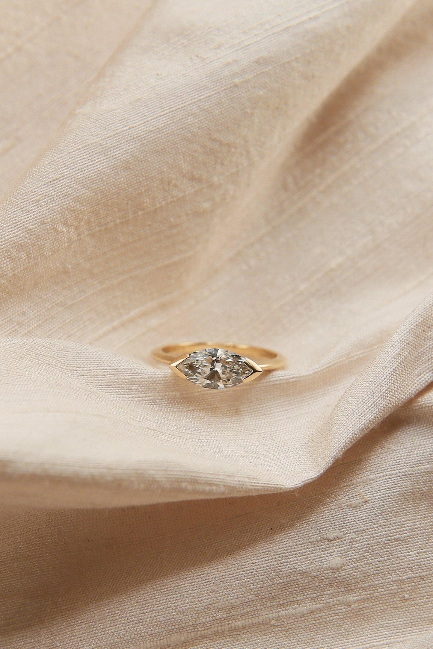 East-West Marquise Lab-Grown Diamond Half Bezel Engagement Ring
