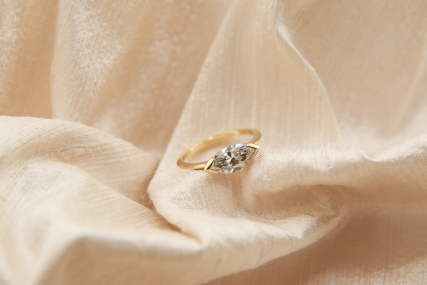 East-West Marquise Lab-Grown Diamond Half Bezel Engagement Ring