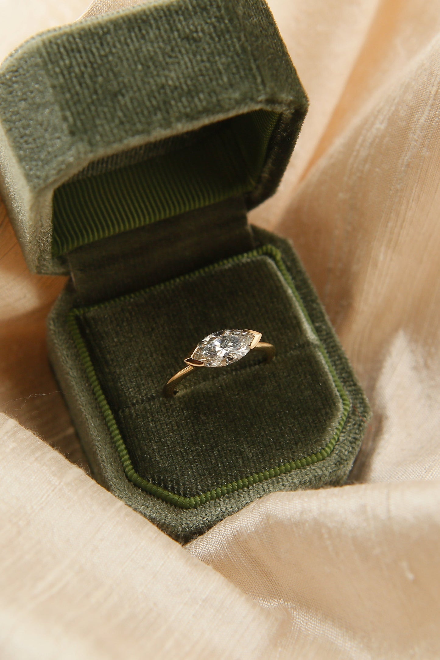 East-West Marquise Lab-Grown Diamond Half Bezel Engagement Ring