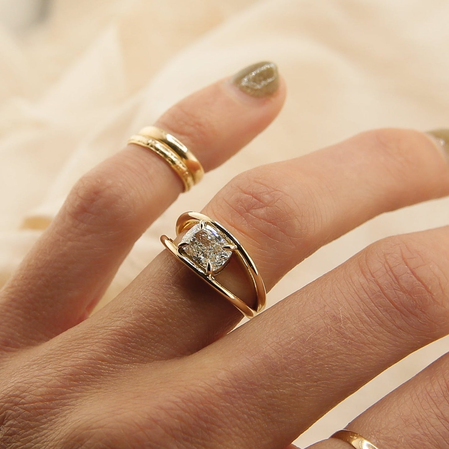 Cushion Lab-Grown Diamond Bypass Tension Engagement Ring