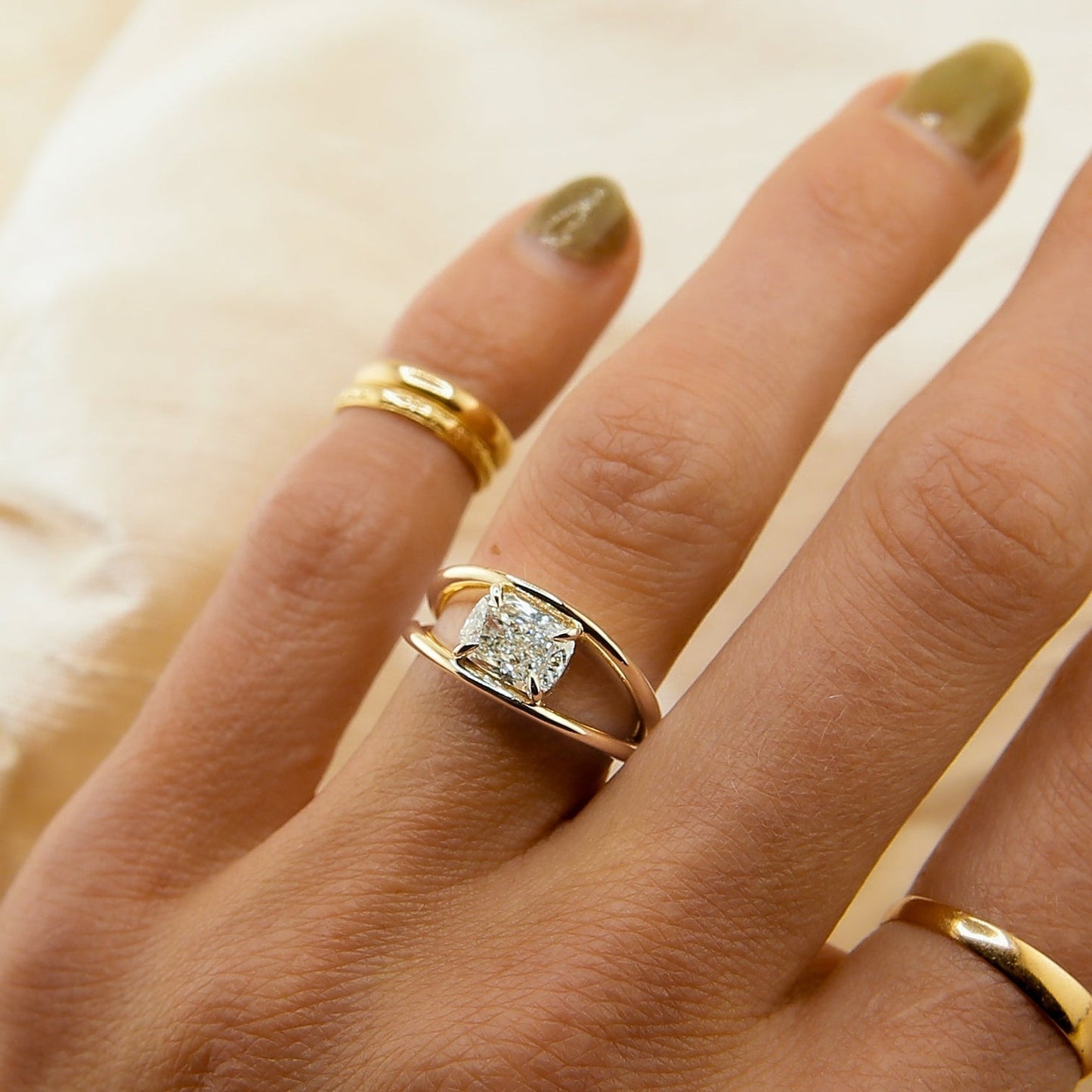 Cushion Lab-Grown Diamond Bypass Tension Engagement Ring