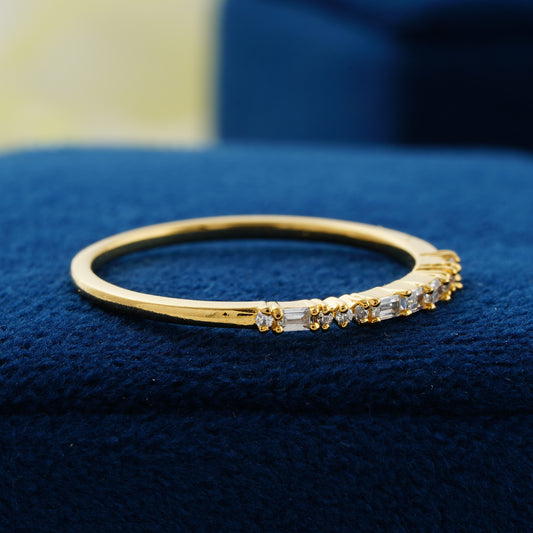 0.12 CT Classic Stackable Baguette & Round Lab Grown Diamond Wedding Band