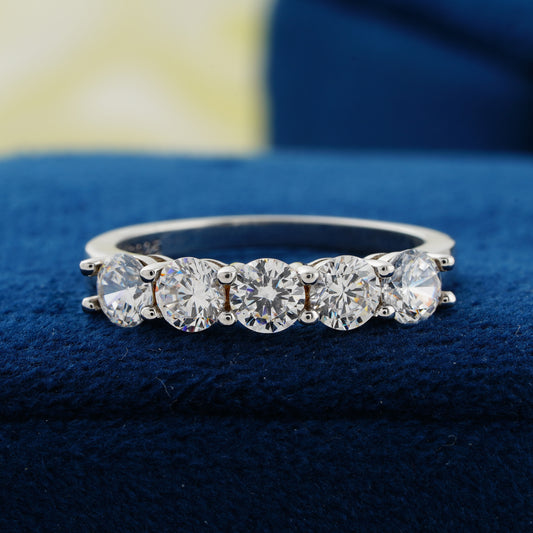 1.10 CT Five-Stone Round Lab Grown Diamond Wedding Band