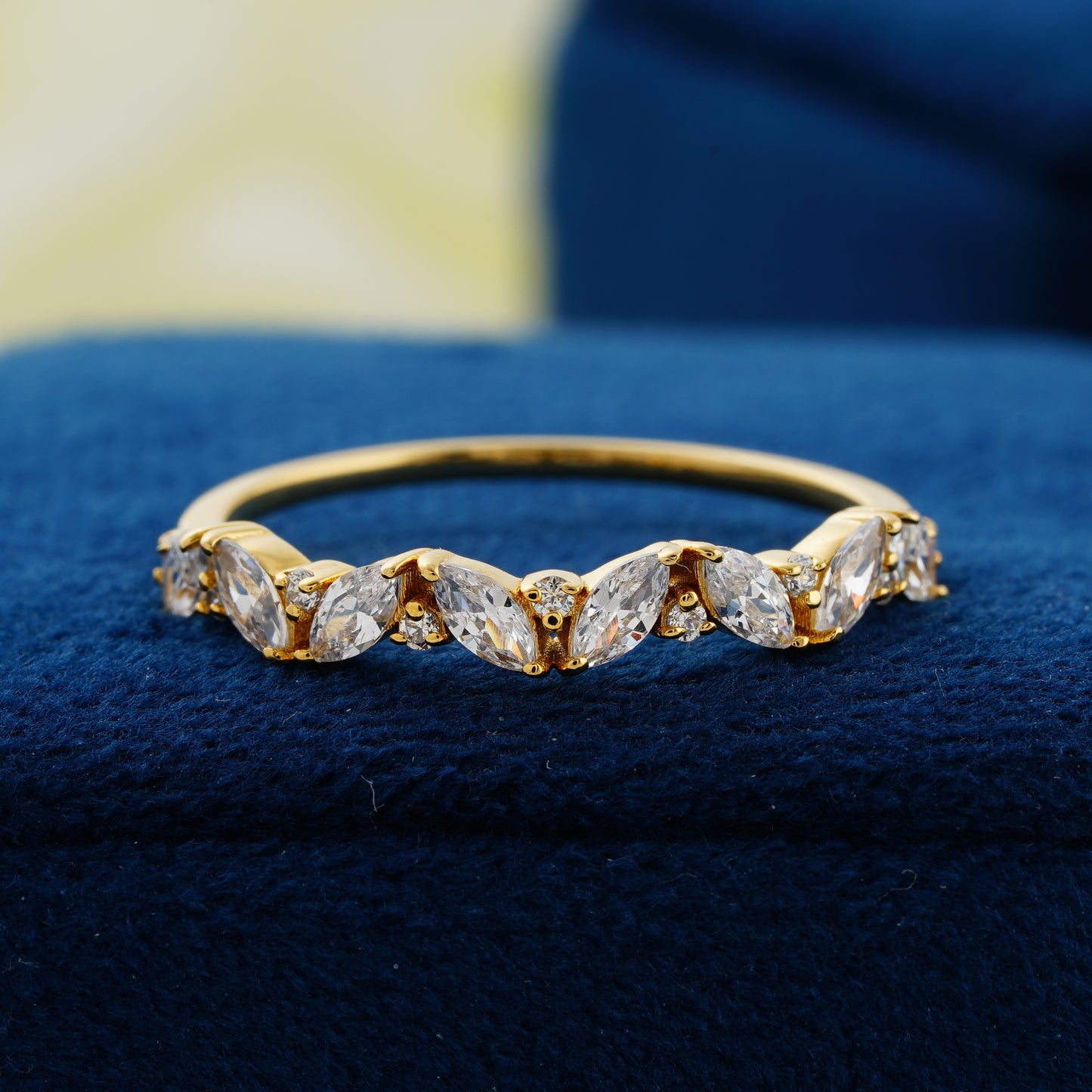 Golden Leaf Marquise and Round Lab Grown Diamond Wedding Band