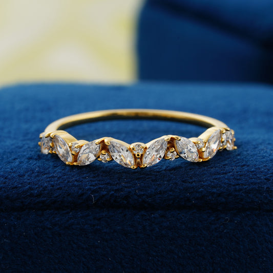 Golden Leaf Marquise and Round Lab Grown Diamond Wedding Band
