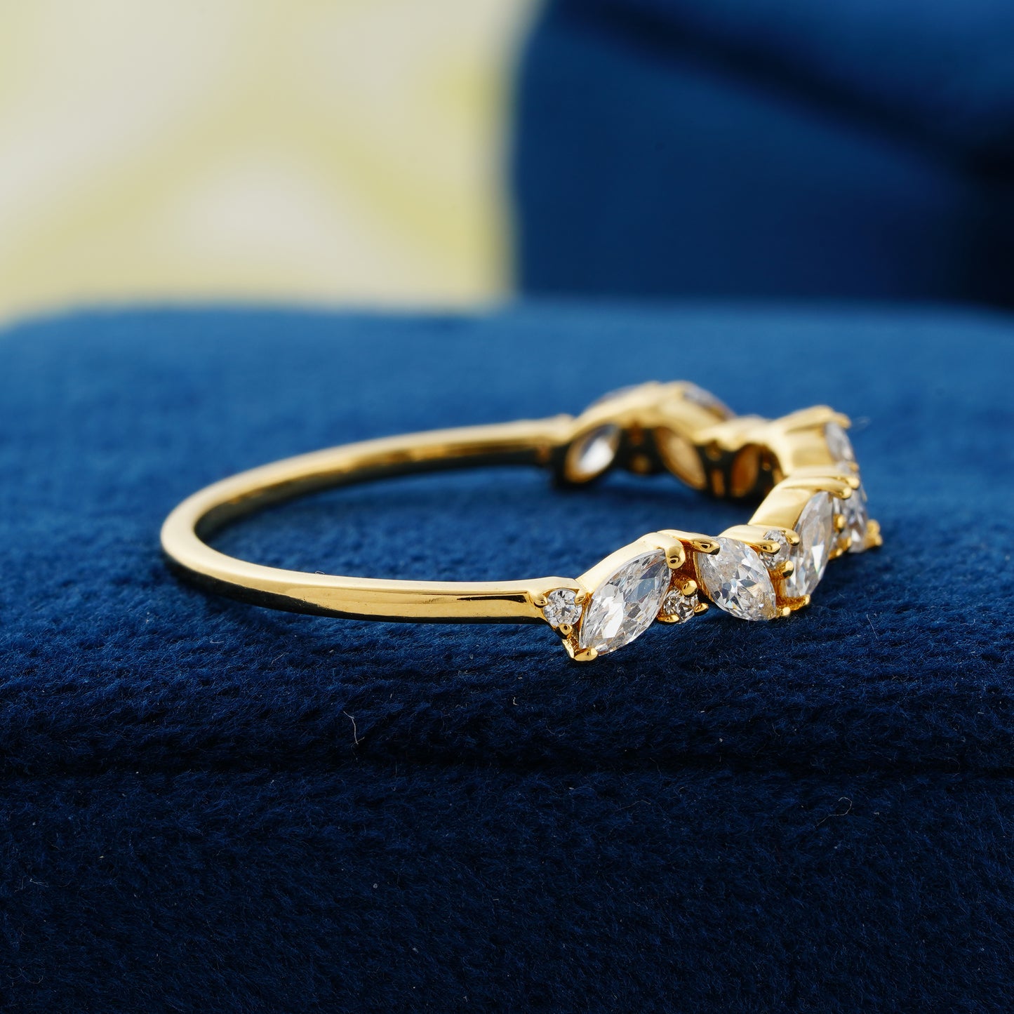 Golden Leaf Marquise and Round Lab Grown Diamond Wedding Band