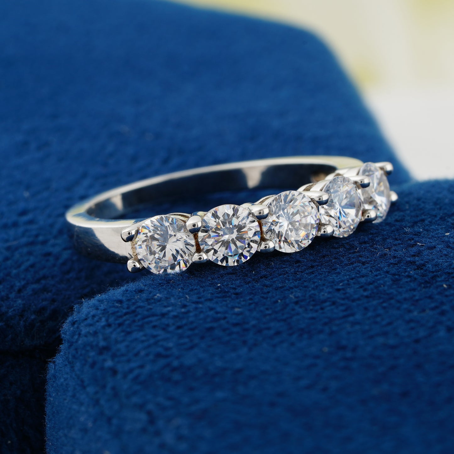 1.10 CT Five-Stone Round Lab Grown Diamond Wedding Band