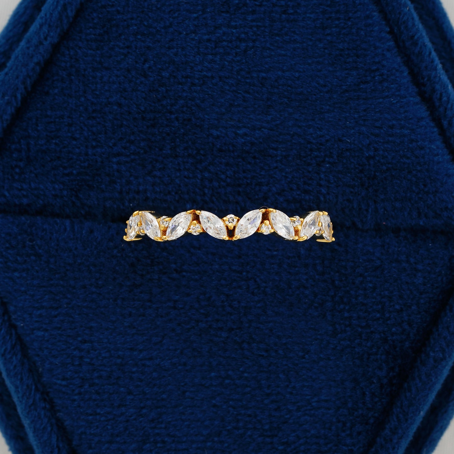 Golden Leaf Marquise and Round Lab Grown Diamond Wedding Band