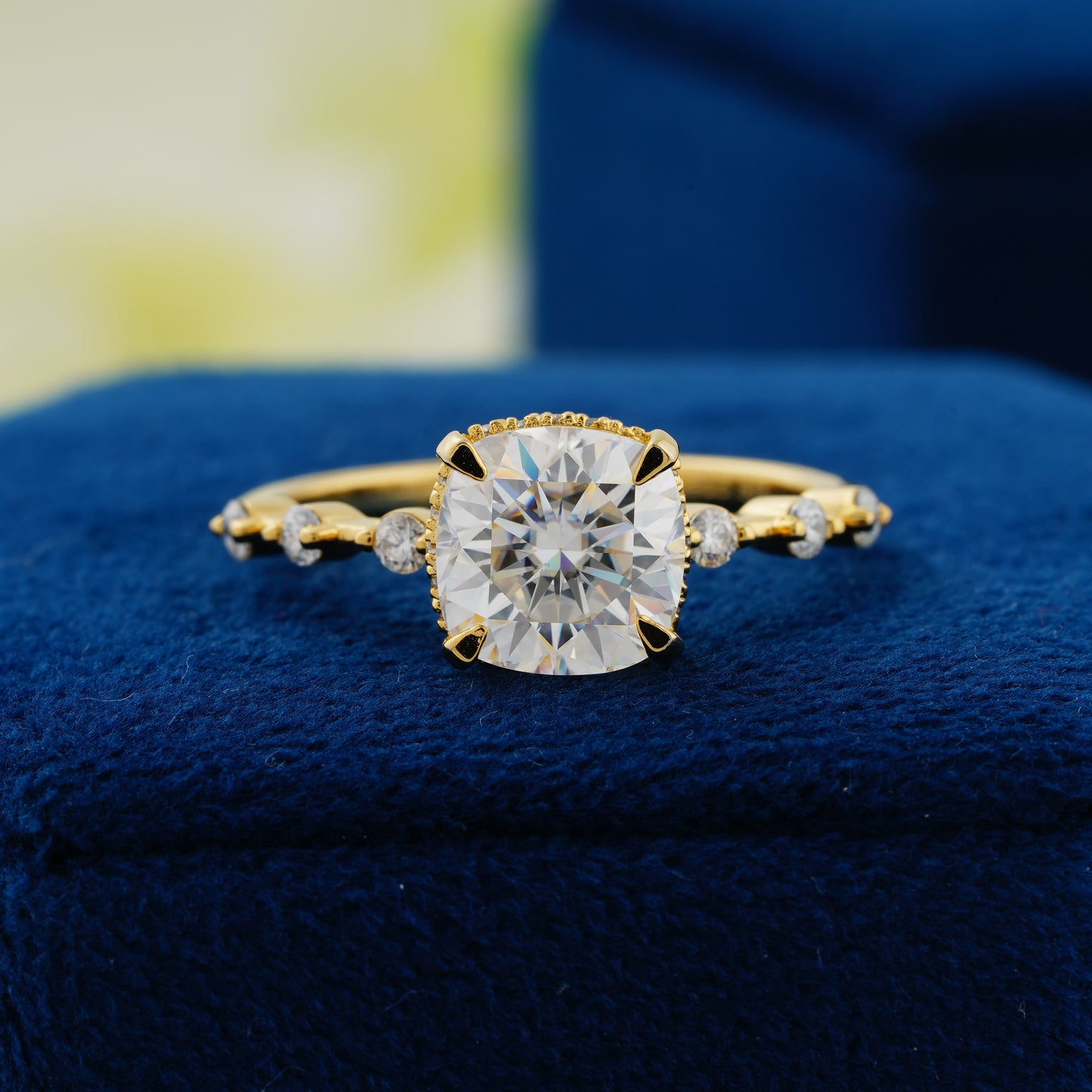 2ct Cushion Cut Lab-Grown Diamond Engagement Ring with Accent Stones | Ethical Luxury