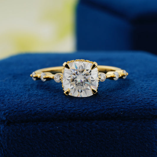 2ct Cushion Cut Lab-Grown Diamond Engagement Ring with Accent Stones | Ethical Luxury
