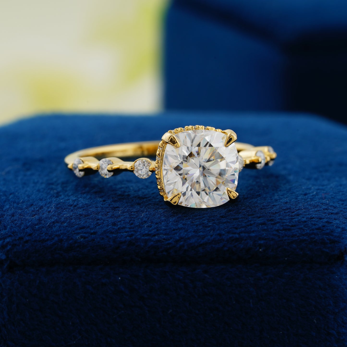 2ct Cushion Cut Lab-Grown Diamond Engagement Ring with Accent Stones | Ethical Luxury