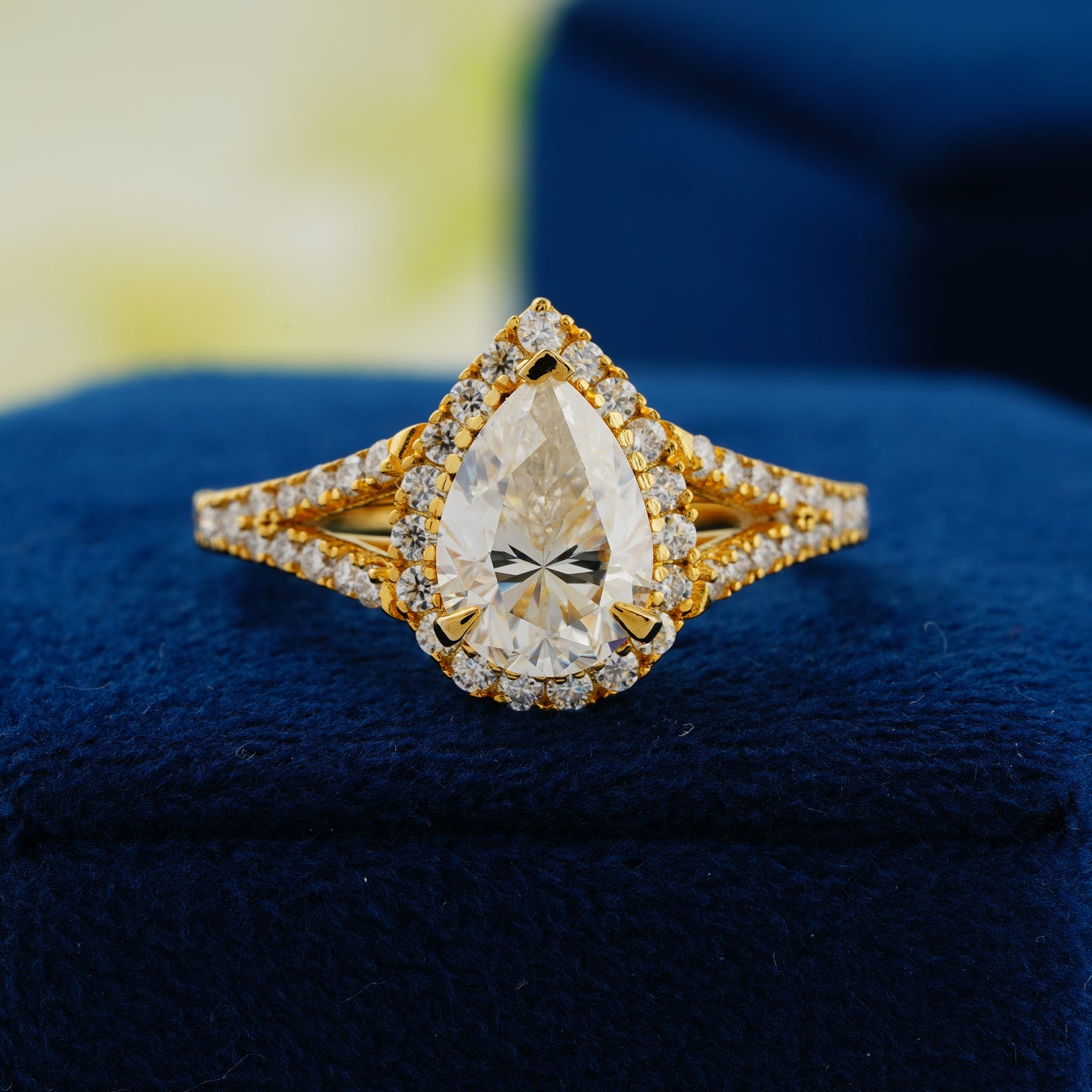 3.1 CT Pear Cut Lab Grown Diamond Halo Engagement Ring