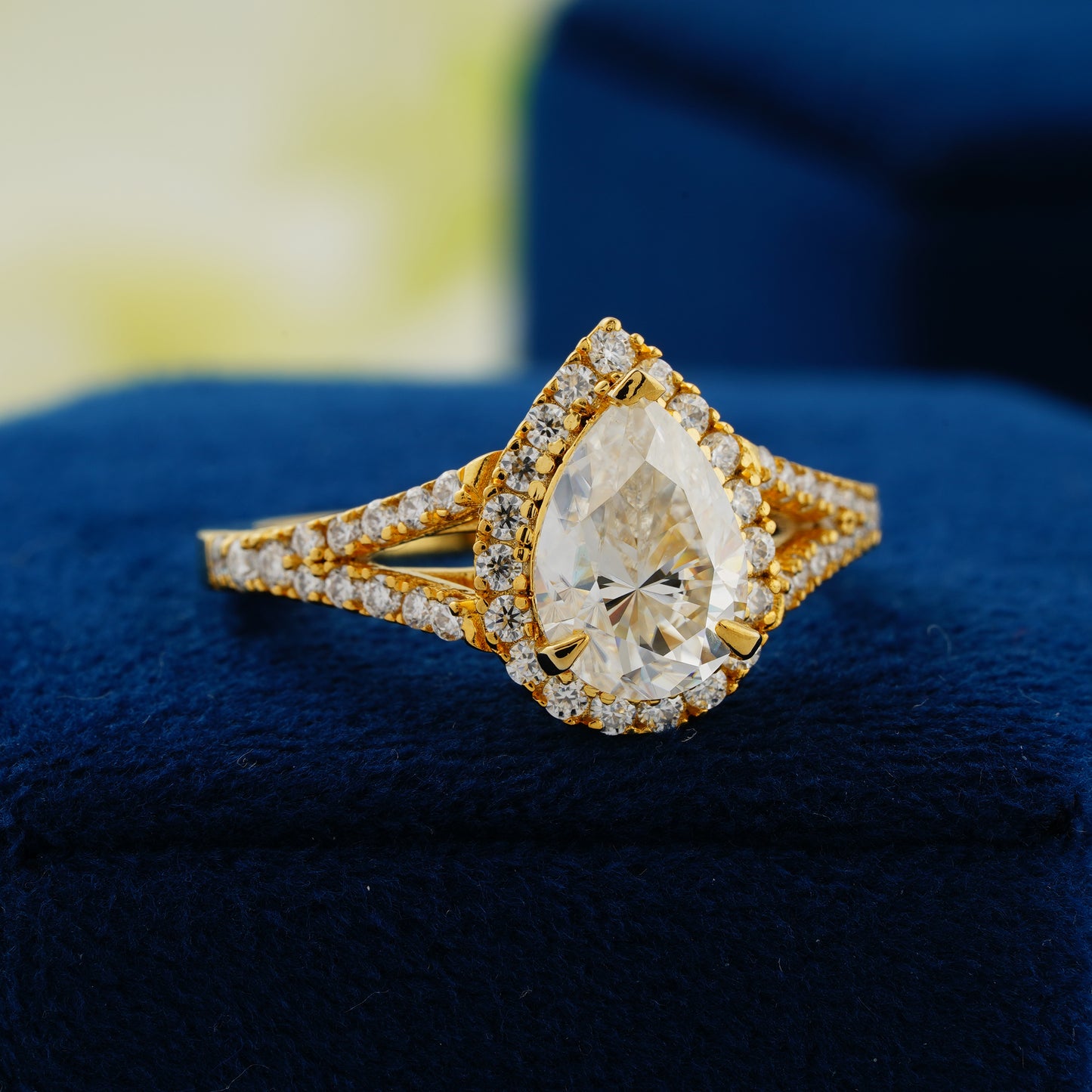 3.1 CT Pear Cut Lab Grown Diamond Halo Engagement Ring