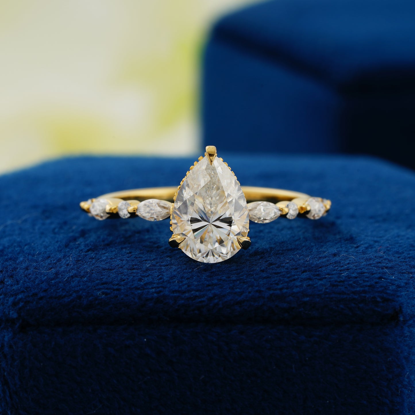 3.1 CT Pear Cut Lab Grown Diamond Halo Engagement Ring