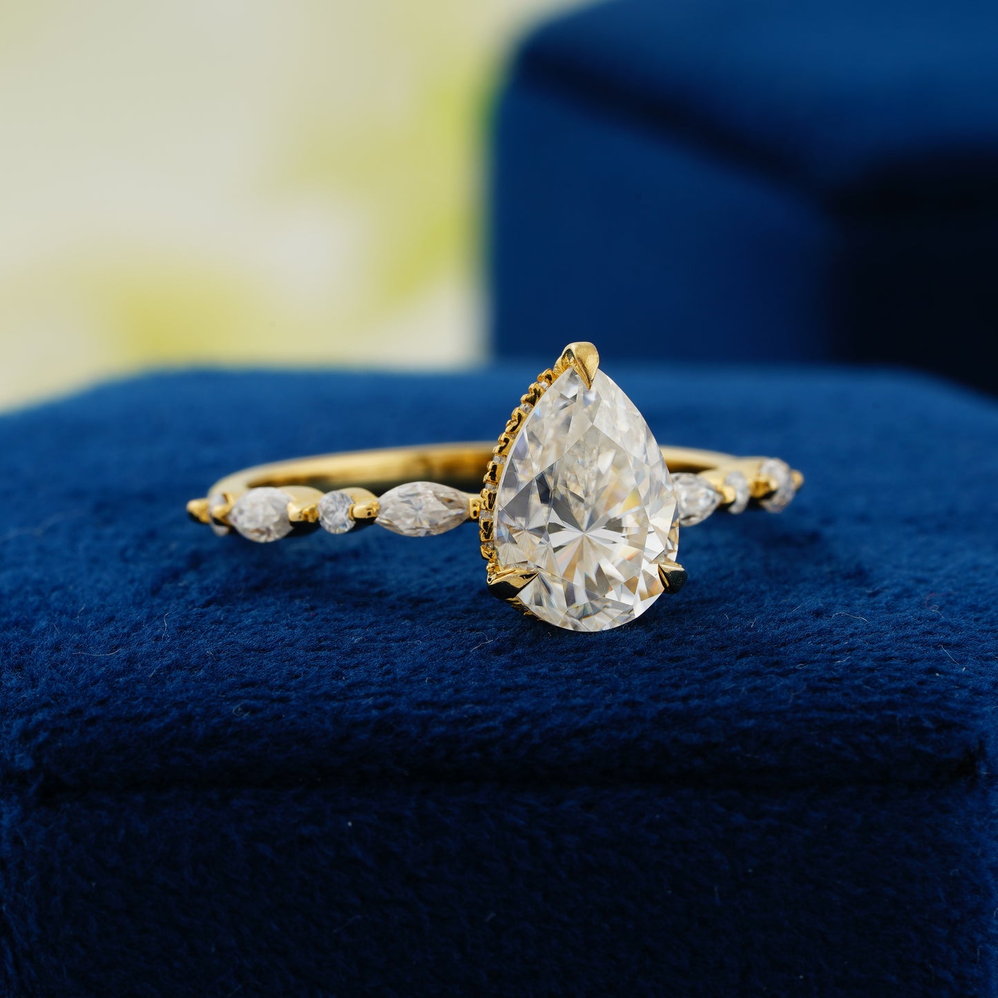 3.1 CT Pear Cut Lab Grown Diamond Halo Engagement Ring