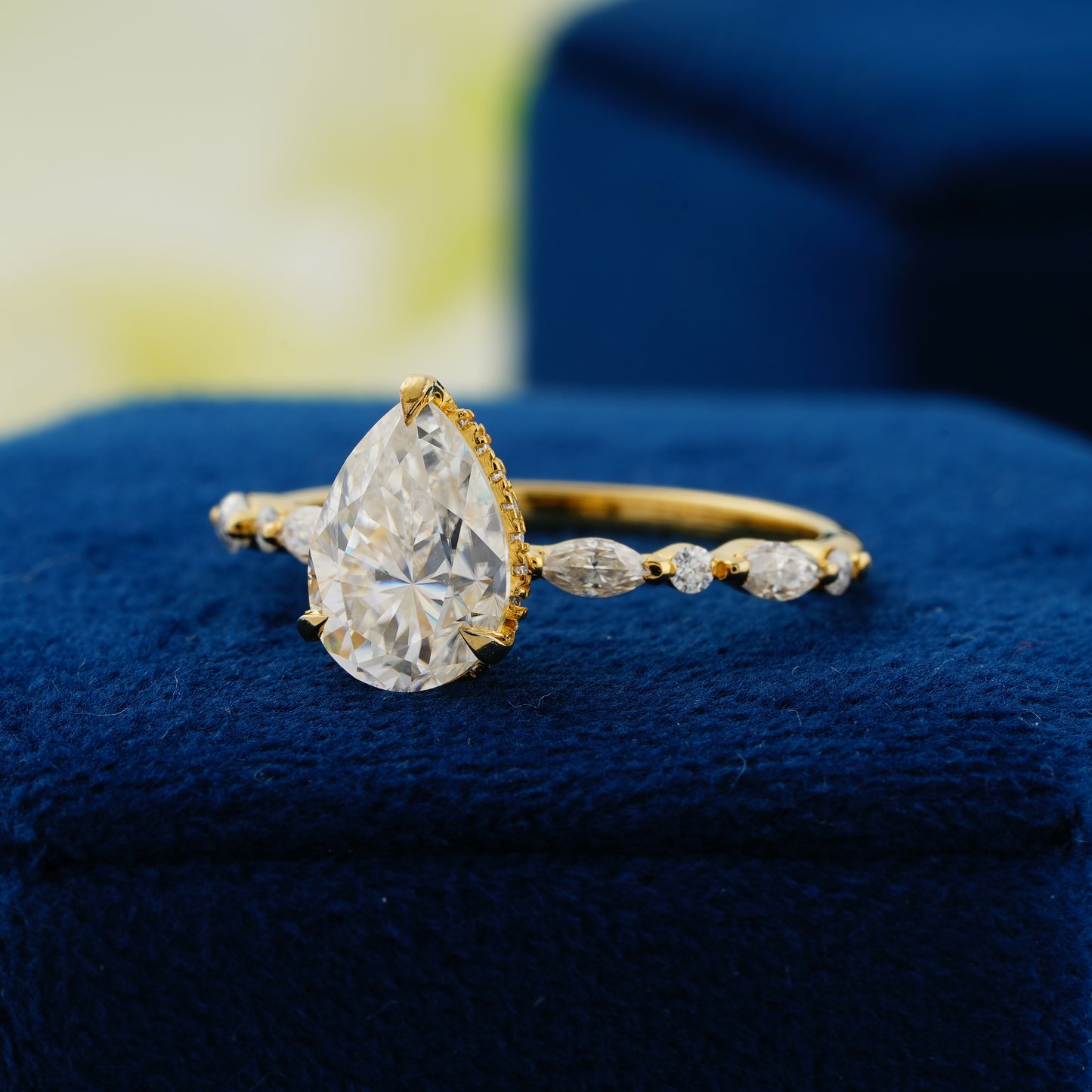 3.1 CT Pear Cut Lab Grown Diamond Halo Engagement Ring