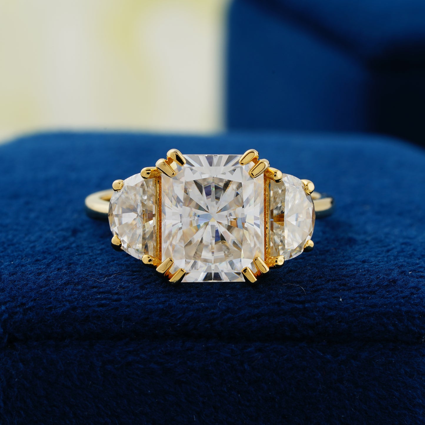 3.24 CT Radiant Cut Lab Grown Diamond Three-Stone Engagement Ring