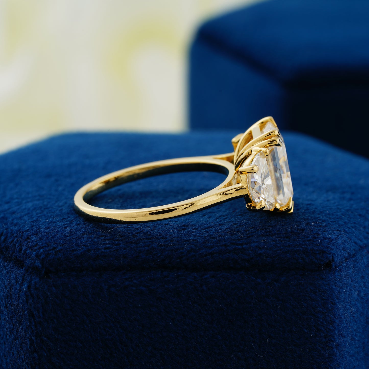 3.24 CT Radiant Cut Lab Grown Diamond Three-Stone Engagement Ring