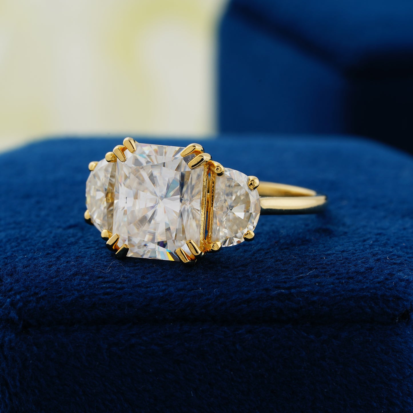 3.24 CT Radiant Cut Lab Grown Diamond Three-Stone Engagement Ring