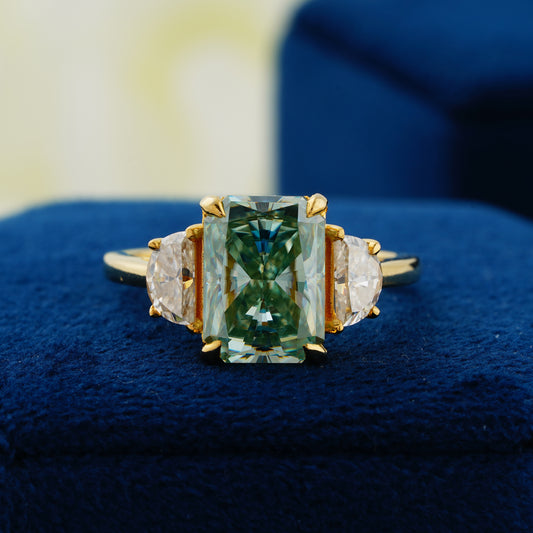 4.4 CT Blue-Green Radiant Cut Lab Grown Diamond Engagement Ring - The Ocean’s Heart