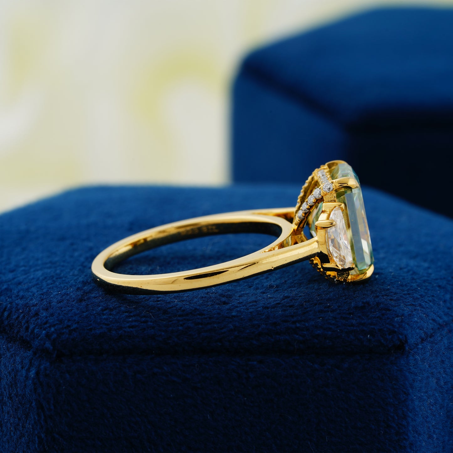 4.4 CT Blue-Green Radiant Cut Lab Grown Diamond Engagement Ring - The Ocean’s Heart