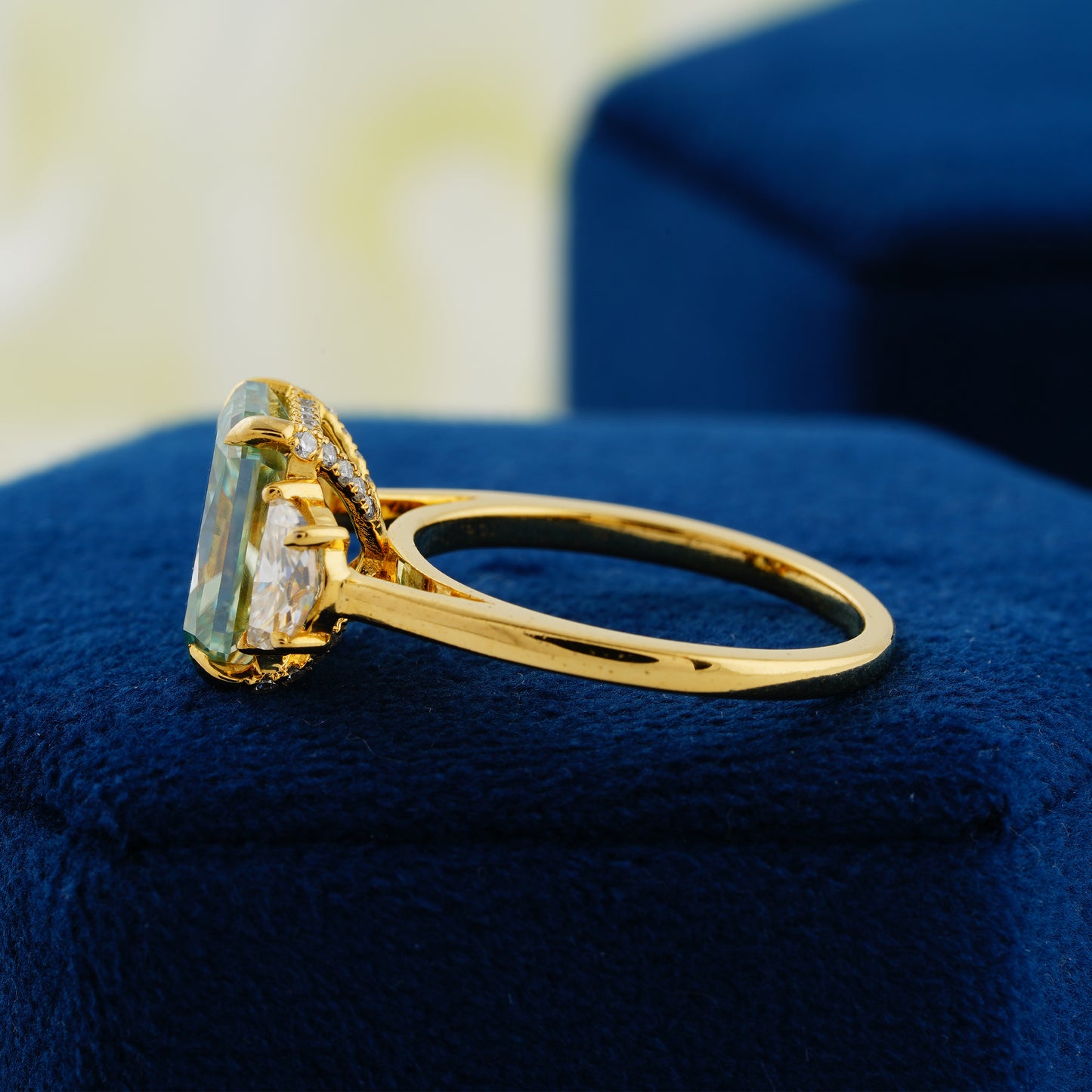 4.4 CT Blue-Green Radiant Cut Lab Grown Diamond Engagement Ring - The Ocean’s Heart