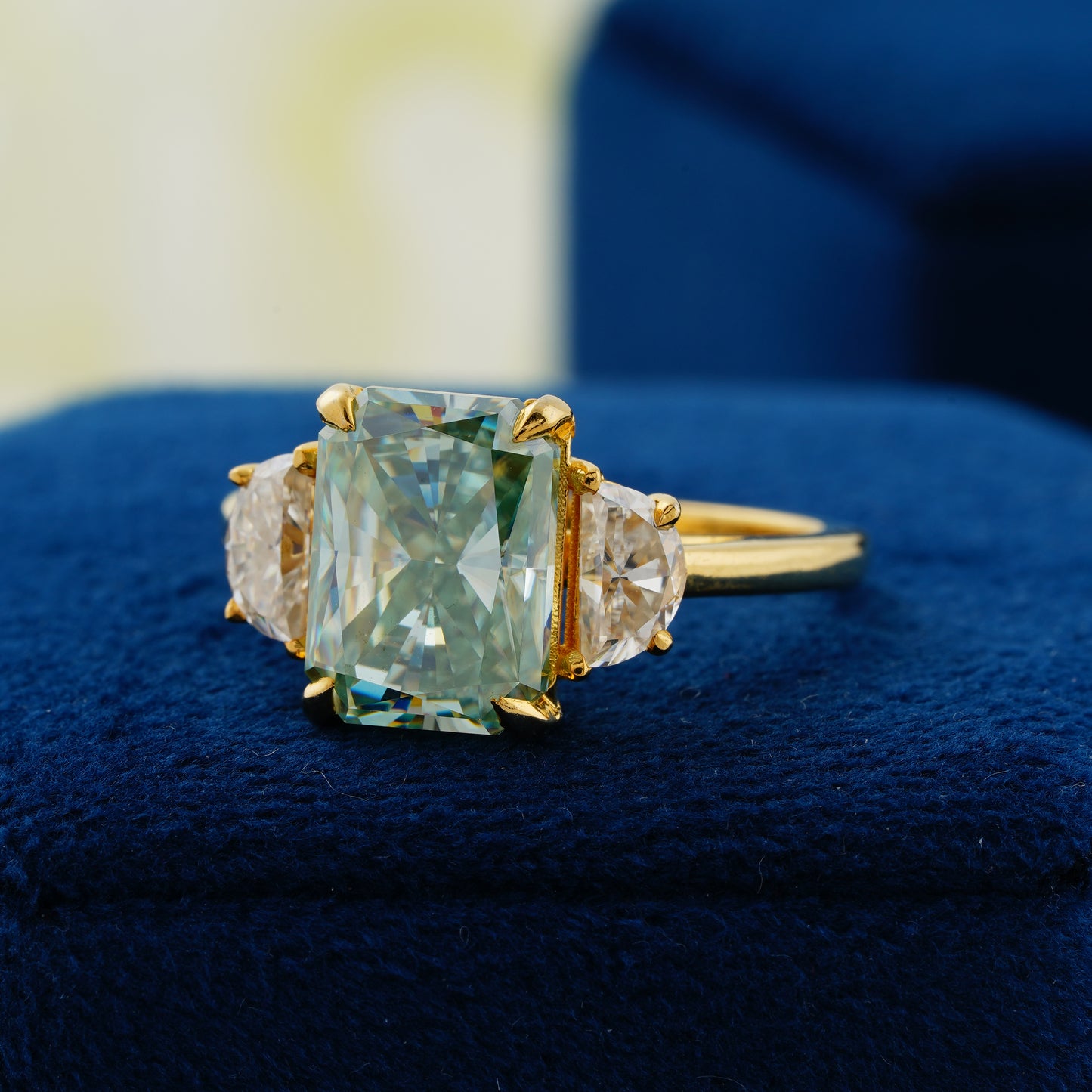 4.4 CT Blue-Green Radiant Cut Lab Grown Diamond Engagement Ring - The Ocean’s Heart