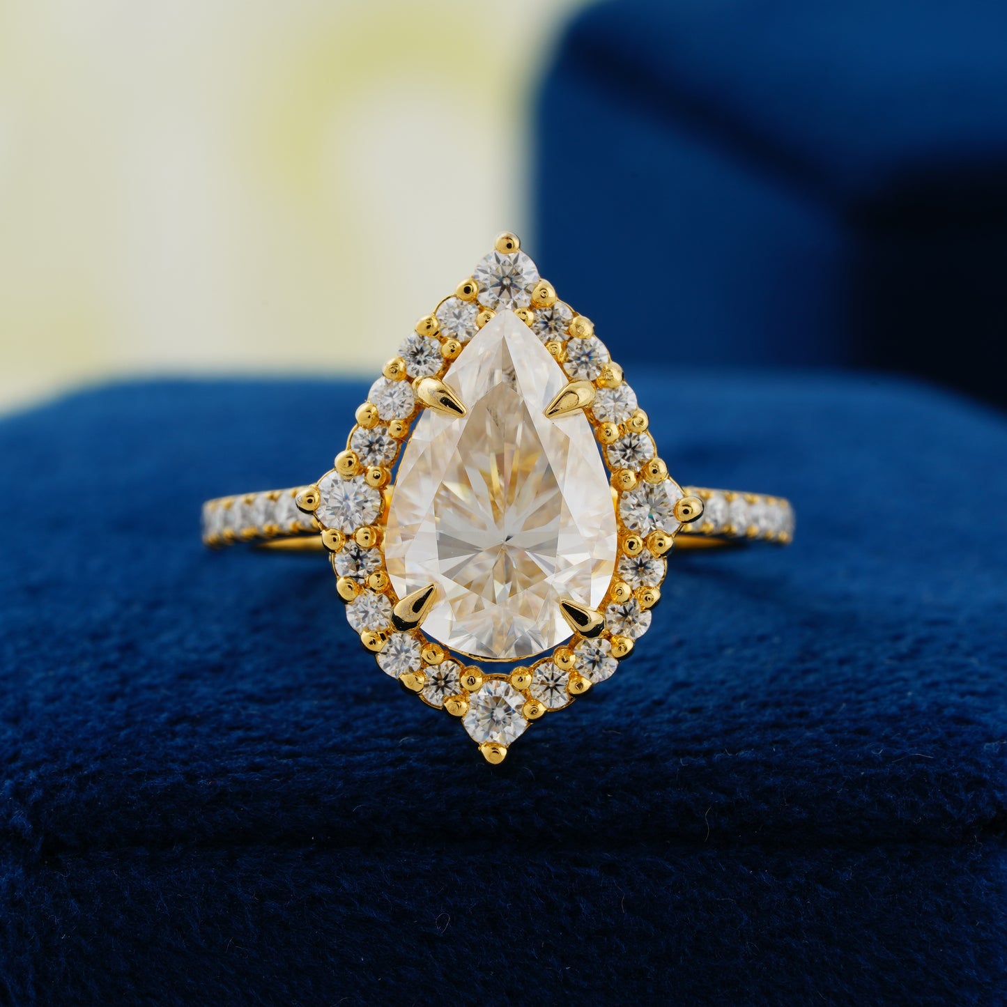 3.1 CT Pear Cut Lab Grown Diamond Halo Engagement Ring