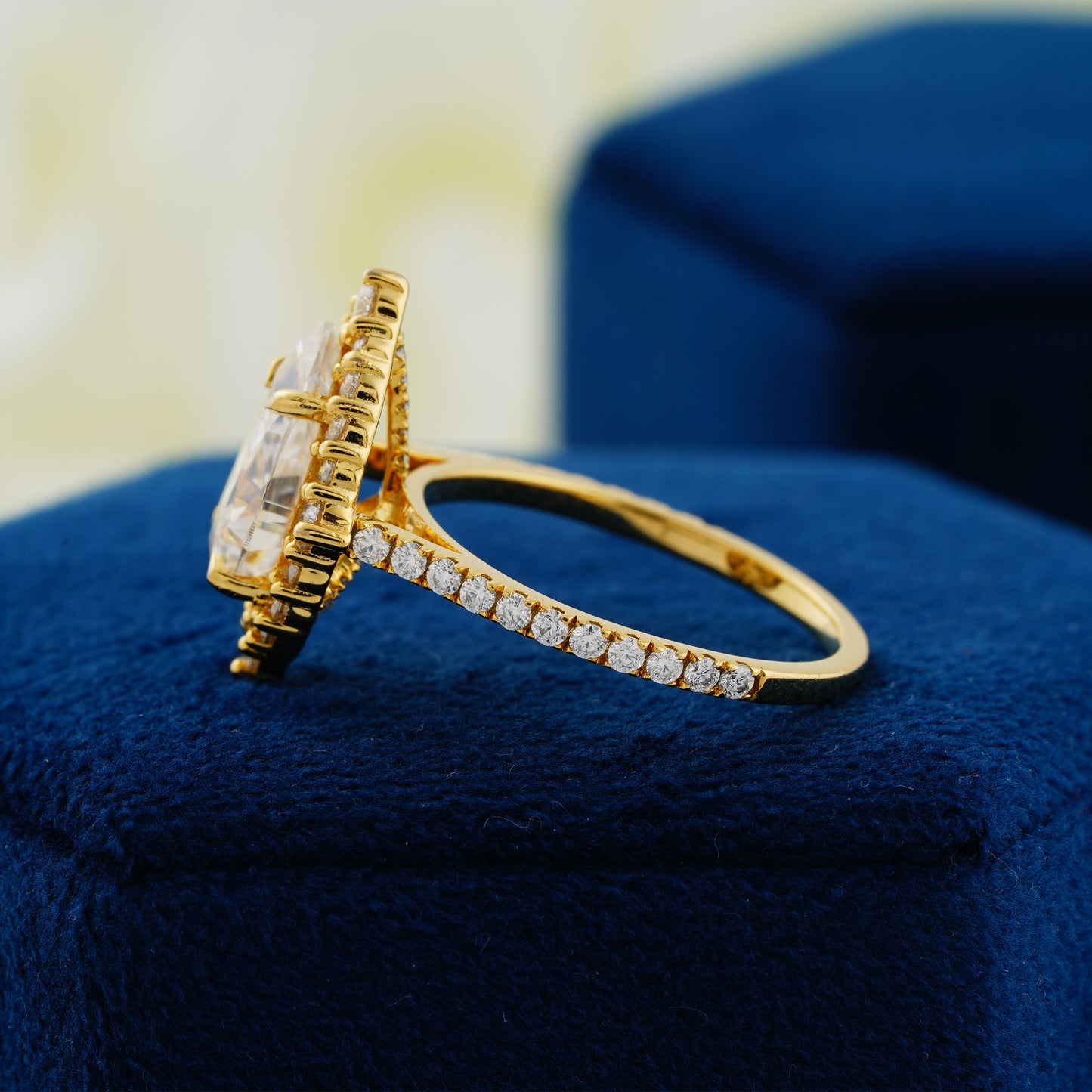 3.1 CT Pear Cut Lab Grown Diamond Halo Engagement Ring