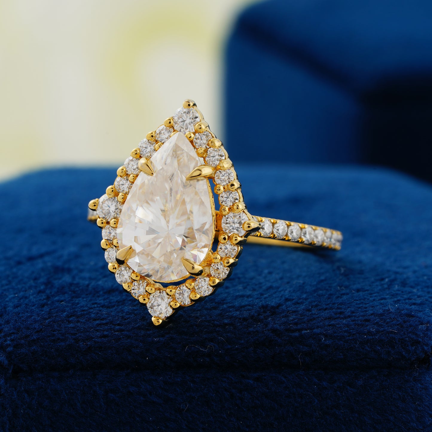 3.1 CT Pear Cut Lab Grown Diamond Halo Engagement Ring