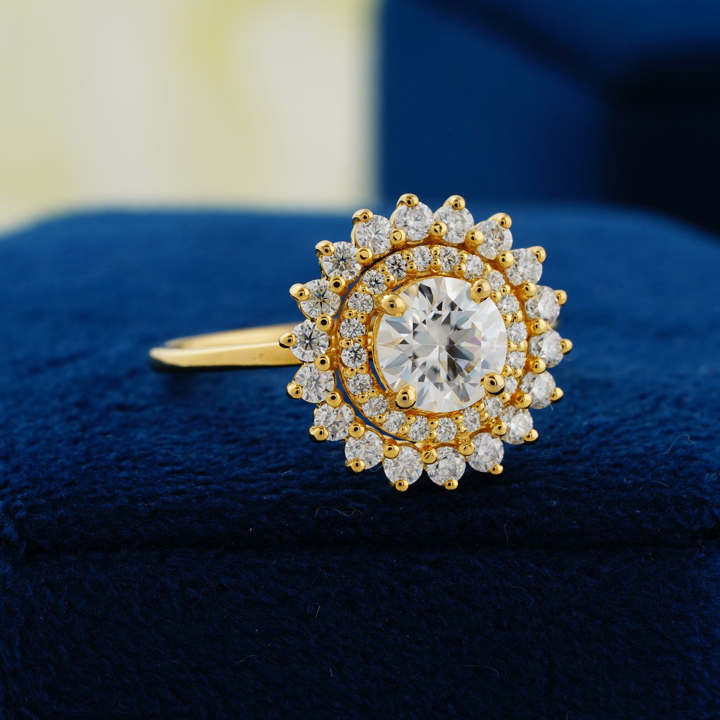 1 CT Round Cut Lab Grown Diamond Double Halo Engagement Ring