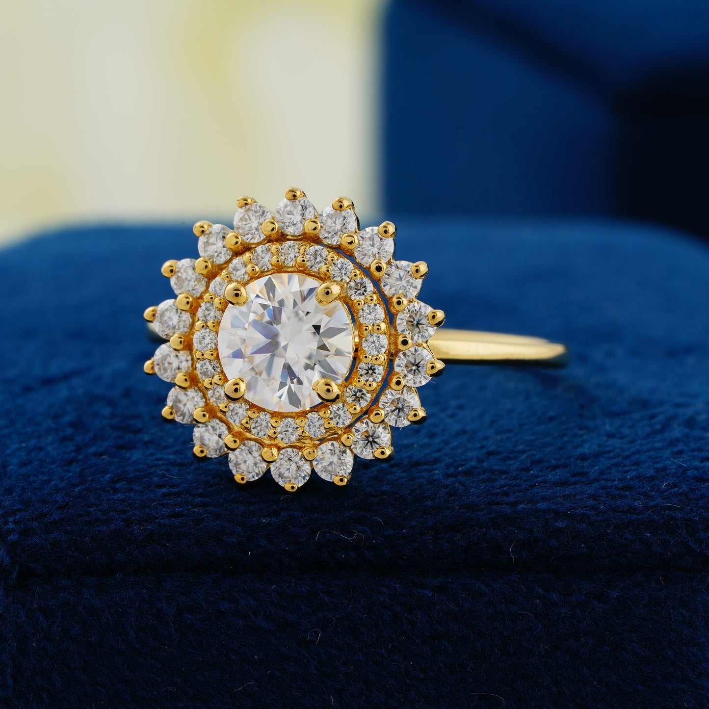 1 CT Round Cut Lab Grown Diamond Double Halo Engagement Ring