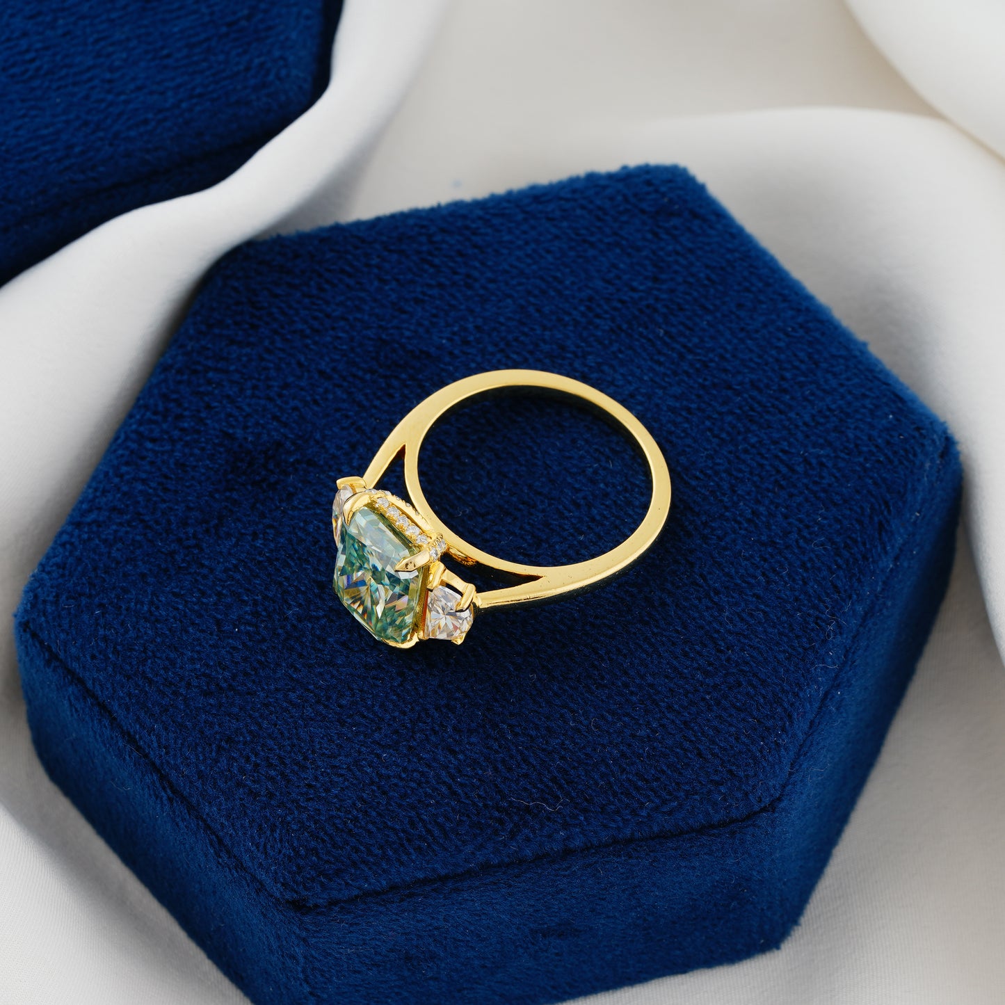 4.4 CT Blue-Green Radiant Cut Lab Grown Diamond Engagement Ring - The Ocean’s Heart