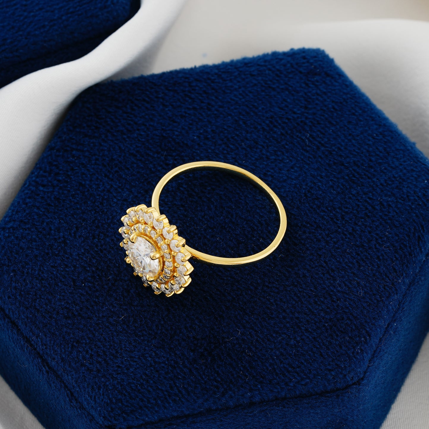 1 CT Round Cut Lab Grown Diamond Double Halo Engagement Ring