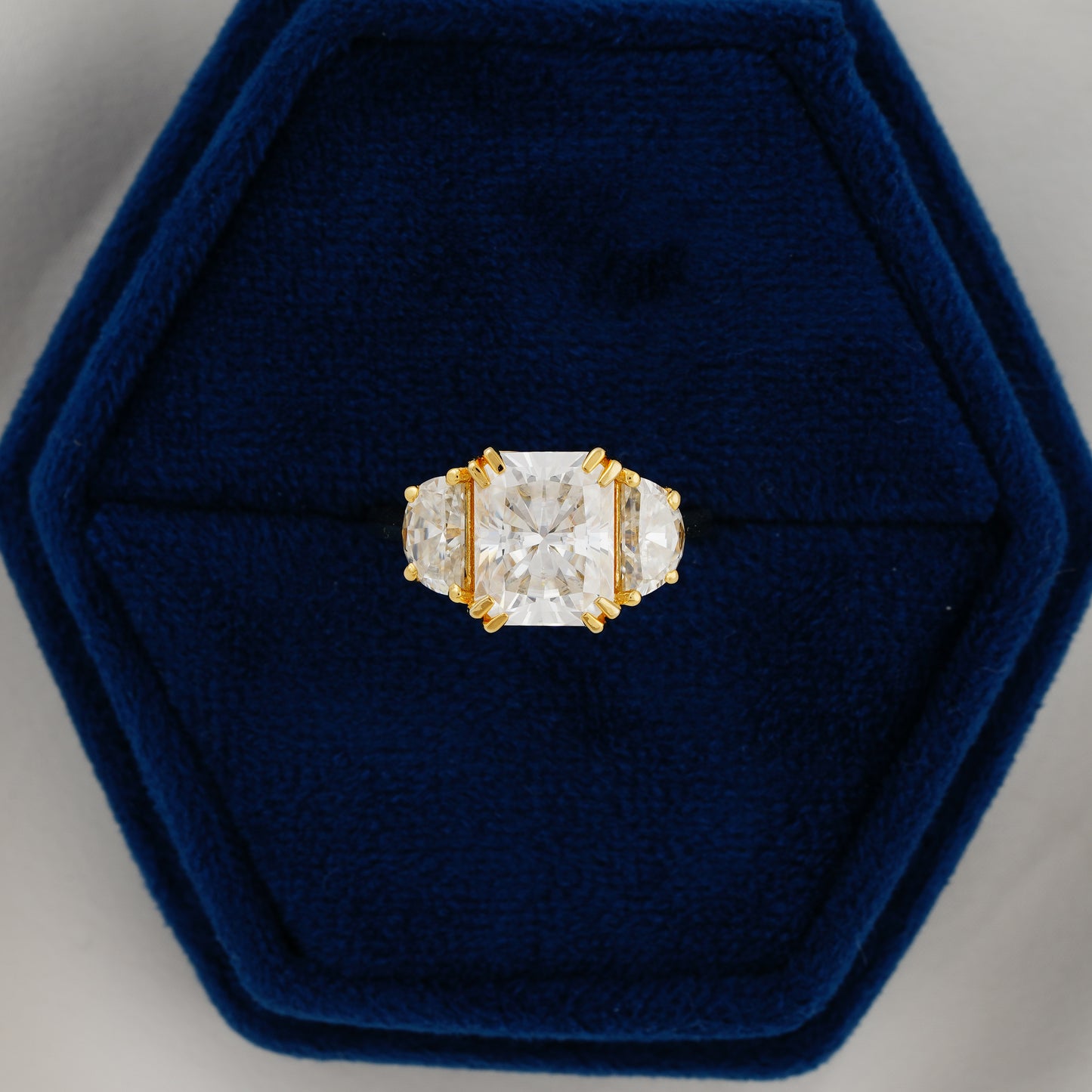 3.24 CT Radiant Cut Lab Grown Diamond Three-Stone Engagement Ring