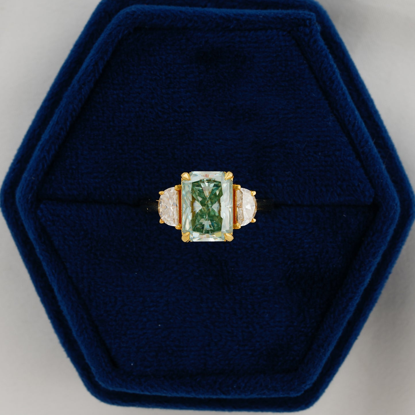 4.4 CT Blue-Green Radiant Cut Lab Grown Diamond Engagement Ring - The Ocean’s Heart