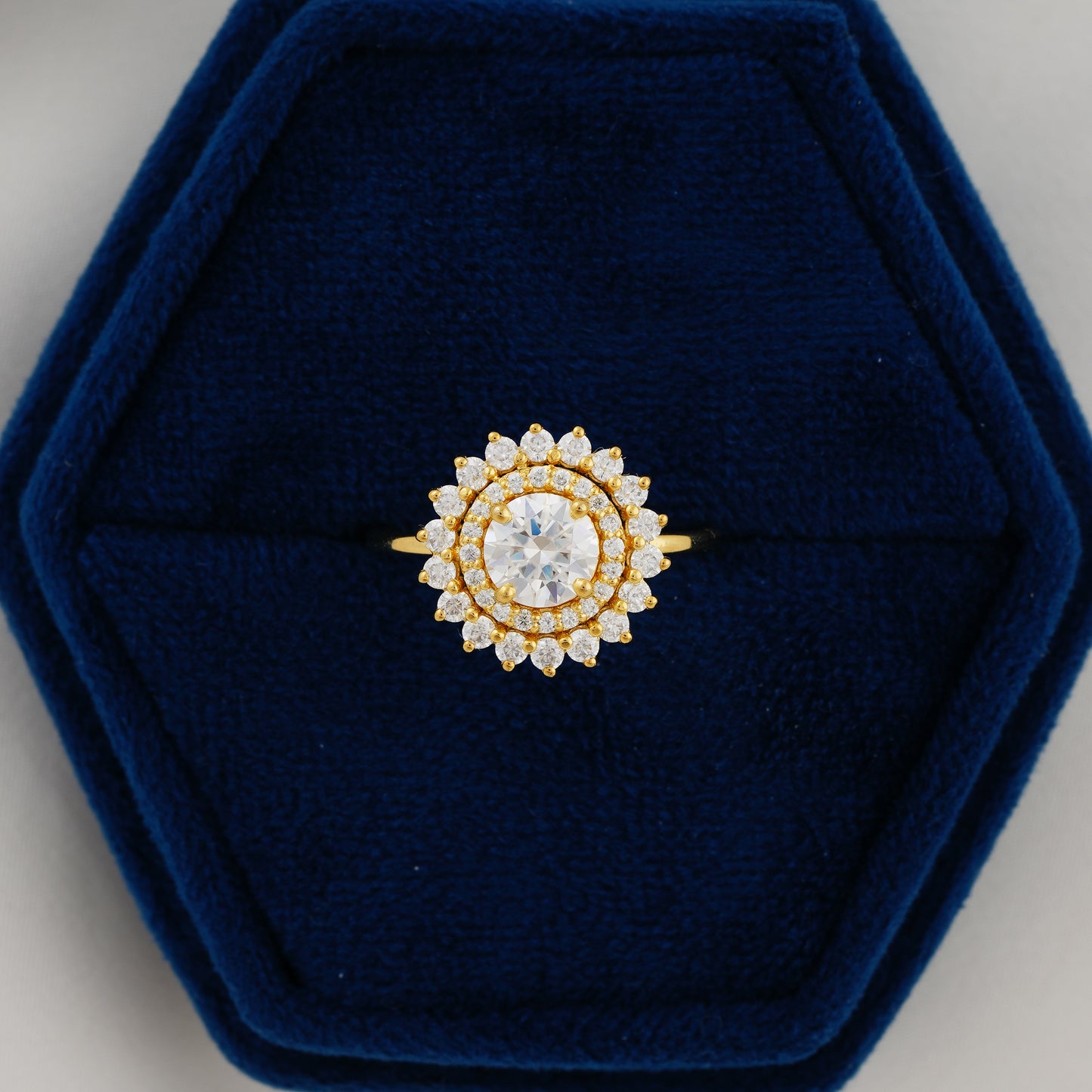 1 CT Round Cut Lab Grown Diamond Double Halo Engagement Ring