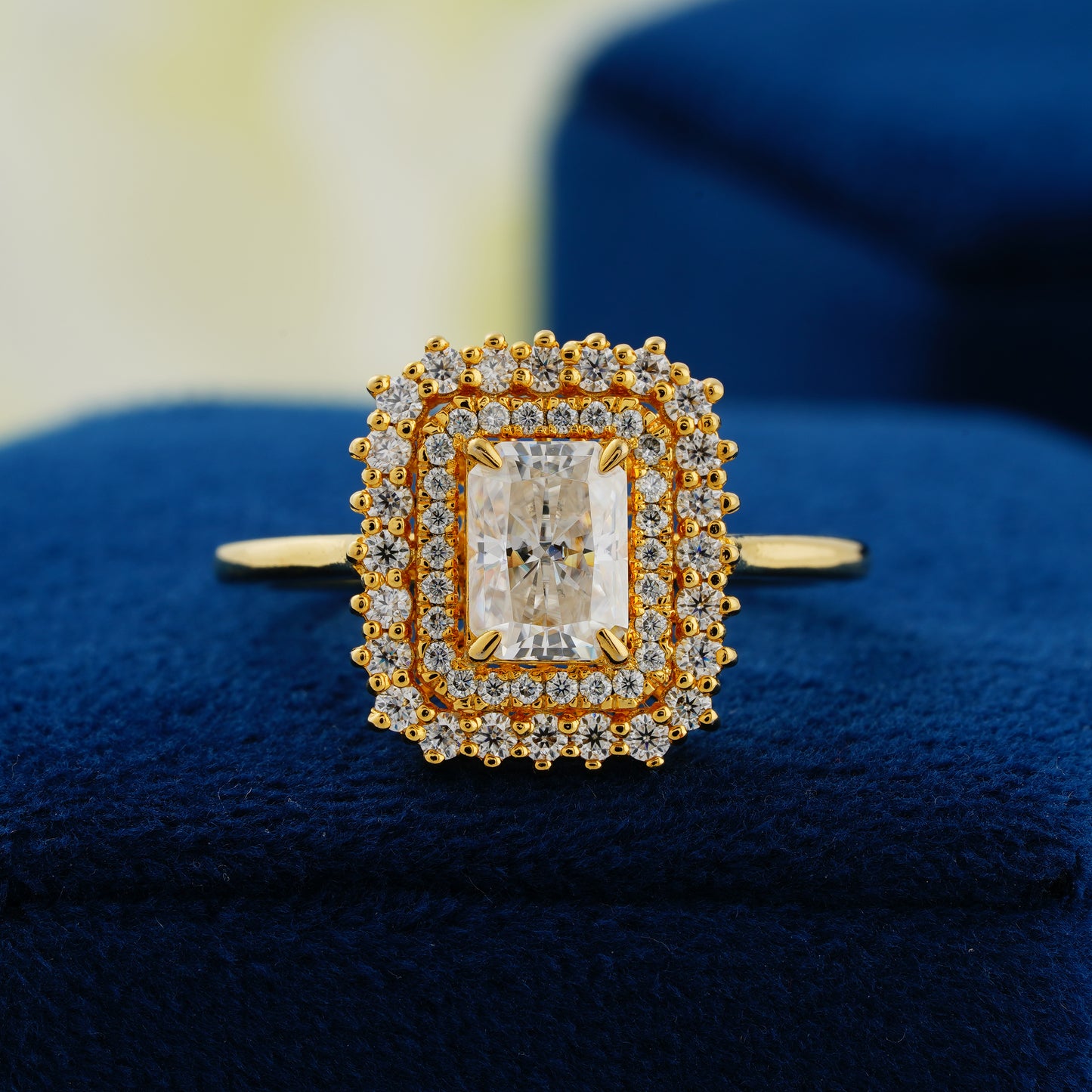 1.05 CT Radiant Cut Lab Grown Diamond Double Halo Engagement Ring