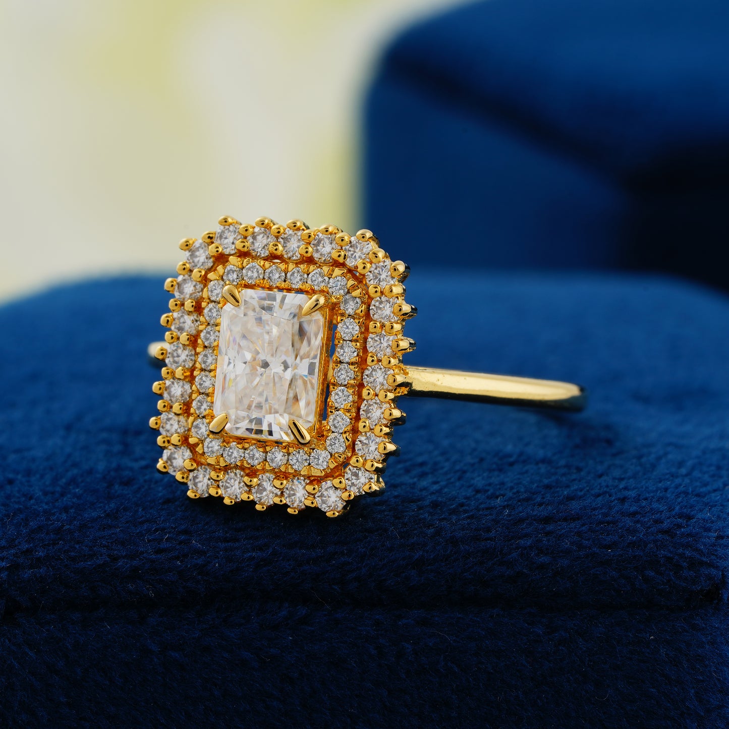 1.05 CT Radiant Cut Lab Grown Diamond Double Halo Engagement Ring