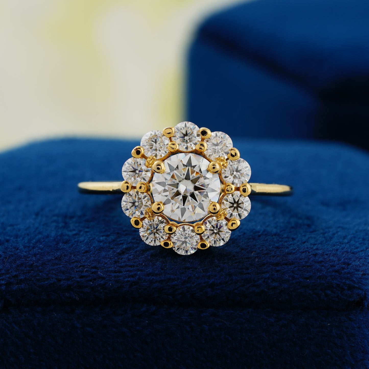 1 CT Round Cut Lab Grown Diamond Floral Halo Engagement Ring