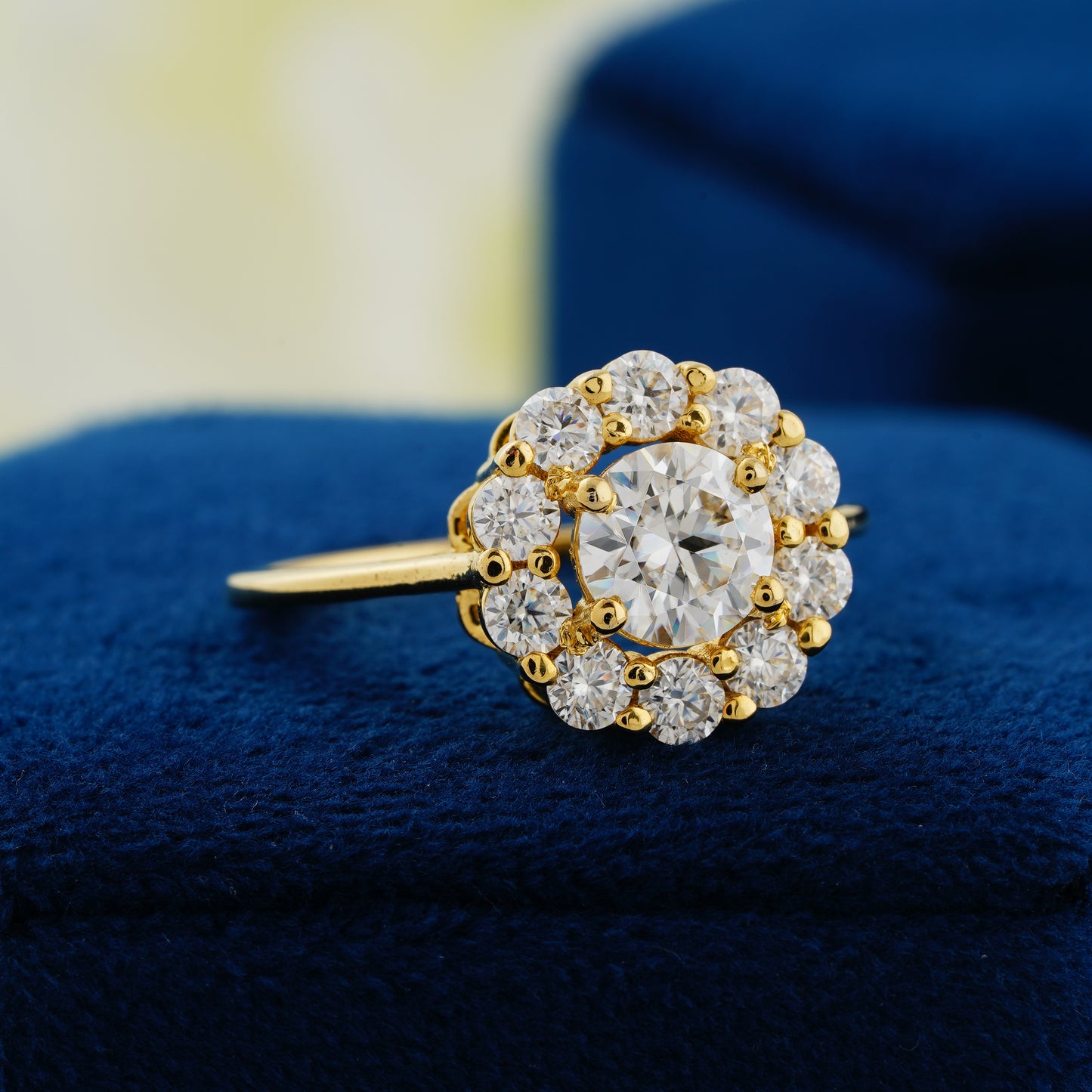 1 CT Round Cut Lab Grown Diamond Floral Halo Engagement Ring